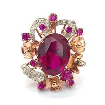 Zonder minimumprijs - Ring - 9 kt. Roségoud, Zilver Spinel -, Nieuw