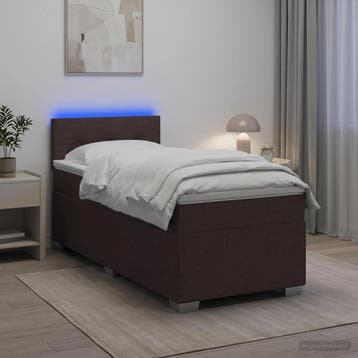 vidaXL Boxspring Bed met Matras en LED Donkerbruin 100 x 200, Verzenden, Nieuw, Eenpersoons