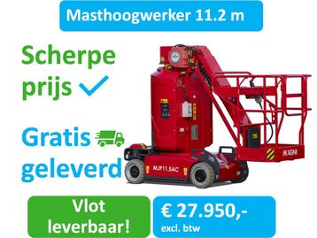 Verticale masthoogwerker, 11.2M werkhoogte, 345° rotatie bak, Verzenden