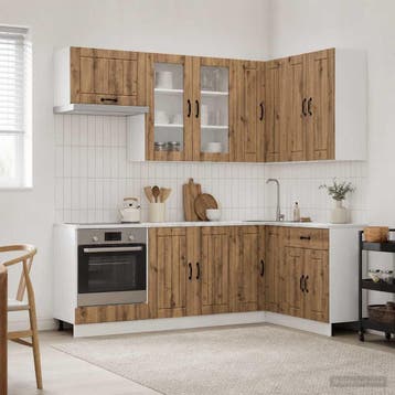 vidaXL Keukenblok LUCCA 8 pcs Artisanaal eiken Bewerkt hout, Verzenden, Nieuw, Bruin