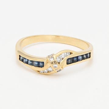 Ring - 18 karaat Geel goud - Diamant - Saffier, Nieuw