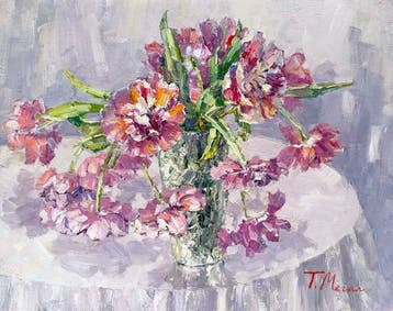 Tatiana Megal (1961) - Fleurs sur la Nappe Blanche - Bouquet