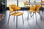 Design stoel VOGUE mosterdgeel fluweel zwart metalen poten -, Ophalen of Verzenden, Nieuw