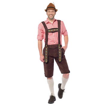 Oktoberfest overknee lederhose donker bruin voor heren - L.., Ophalen of Verzenden, Nieuw
