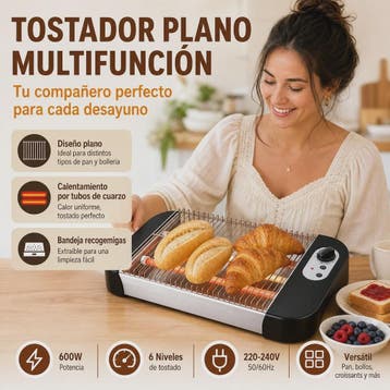 Multifunctionele Platte Broodrooster 600W met 6 Toastniveaus, Verzenden, Nieuw