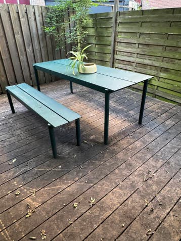 Muuto Linear steel 200 cm tuintafel met linear bank 170 cm, Ophalen, Zo goed als nieuw, Rechthoekig, Metaal