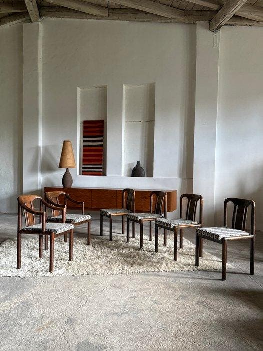 Stoel (6) - Eik, Textiel, Antiek en Kunst, Kunst | Designobjecten