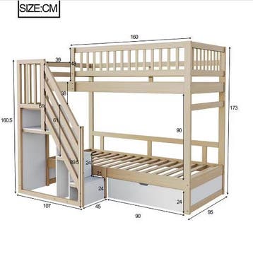 Massief Houten Stapelbed 90x200 cm met Opbergladder, Verzenden, Nieuw