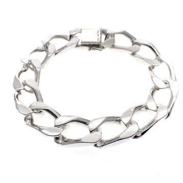 Robuuste zilveren gourmetschakel armband (Schakelarmband), Ophalen of Verzenden, Gebruikt, Zilver, Zilver