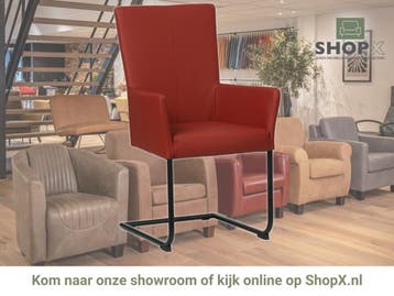 Leren eetkamerstoel Dry met armleuning - Toledo Red (rood), Huis en Inrichting, Nieuw, Leer, Ophalen of Verzenden, Rood