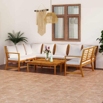 vidaXL 9-delige Loungeset met kussens massief acaciahout, Verzenden, Nieuw, Hardhout, Loungeset