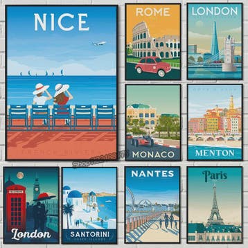 Nordic Canvas Poster: Kleurrijke Reisposters van Europese St, Verzenden, Nieuw