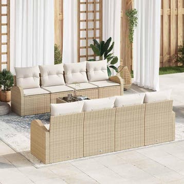 vidaXL Tuin Sofa Set 9 st Beige poly rattan, Tuin en Terras, Verzenden, Nieuw, Meer dan 8 zitplaatsen