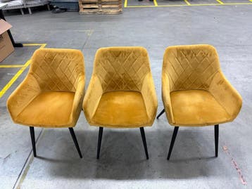 okergele kuipstoelen met ruitstiksel, 3 stuks, Huis en Inrichting, Nieuw