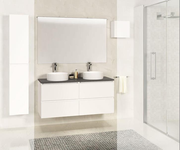 Bologna badmeubel 120cm matwit+grijs blad, Huis en Inrichting, Badkamer | Badkamermeubels, Nieuw, Verzenden