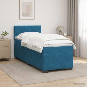 vidaXL Boxspring Bed met Matras en LED Blauw 100 x 200 cm, Eenpersoons, Nieuw, Stof, Verzenden