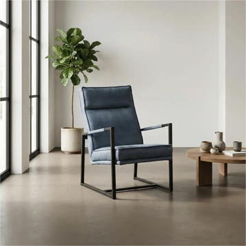 Set van 2 Leren fauteuils Square - Kenia Denim (blauw), Nieuw, Ophalen of Verzenden, 50 tot 75 cm, Leer