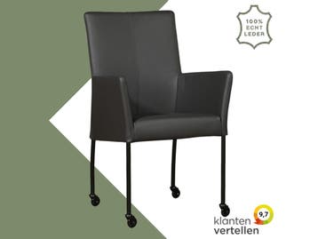 Leren eetkamerstoel Comfort met wieltjes en armleuning -, Huis en Inrichting, Nieuw, Leer, Ophalen of Verzenden, Eén