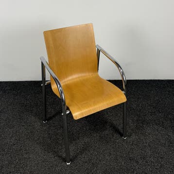 Houten Kantinestoel | Chroom frame, Ophalen of Verzenden, Gebruikt