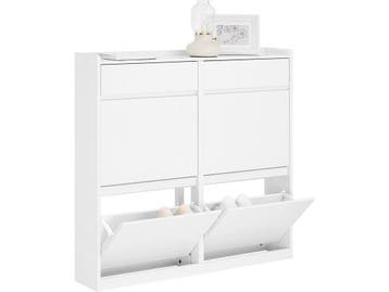 SoBuy FSR169-W - Schoenenkast - 4 kleppen - Wit - 98x95x19cm, Verzenden, Nieuw