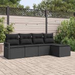 vidaXL Bankstel met kussen 5 pcs Zwart poly rattan, Verzenden, Nieuw, Rotan