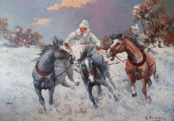 Victor Orlow (1911) - Inverno. Slitta trainata da cavalli, Antiek en Kunst