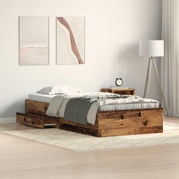vidaXL Bedframe met lade met opslag Oud Hout 100 x 200 cm, Eenpersoons, Bruin, Verzenden, Nieuw