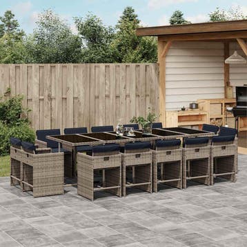 vidaXL 15-delige tuinset met kussens, grijs polyrotan, Verzenden, Nieuw, 4 zitplaatsen, Tuinset
