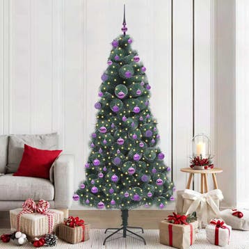 vidaXL Kunstkerstboom met verlichting en ballenset Groen 210, Verzenden, Nieuw