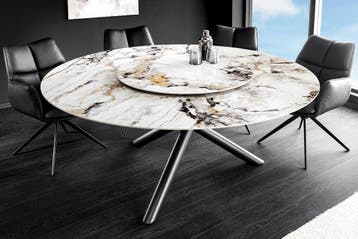 Ronde eettafel SPIN 150cm wit grijsbruin met 360° draaibaar, Huis en Inrichting, Ophalen of Verzenden, Nieuw
