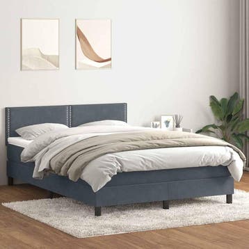 vidaXL Boxspring met matras fluweel donkergrijs 160x210 cm, Verzenden, Nieuw, Tweepersoons, Stof