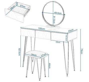 Make-uptafel met draaibare spiegel, lades en kruk, Huis en Inrichting, Tafels | Kaptafels, Verzenden, Nieuw