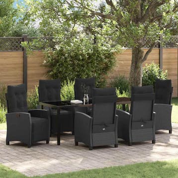 vidaXL Tuin eettafelset 7 st Zwart poly rattan, Verzenden, Nieuw, Rotan, 7 zitplaatsen