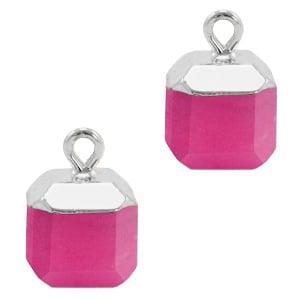 1 x Natuursteen hangers square Magenta pink-silver Jade, Ophalen of Verzenden, Nieuw, Bedel