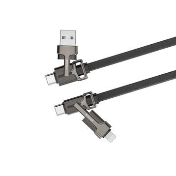 Rixus RXUC41 platte gevlochten multikabel 1 meter zwart, Verzenden, Nieuw