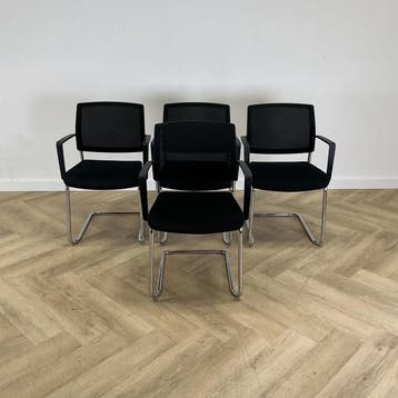 vergaderstoelen (set van 4) stapelstoelen, zwart - chroom, Gebruikt, Zwart, Ophalen of Verzenden, Eén