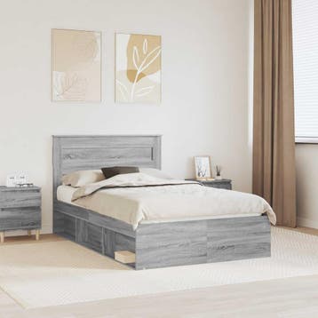 vidaXL Bedframe Grijs Sonoma 135 x 190 cm Bewerkt hout, Verzenden, Nieuw, Twijfelaar, Grijs