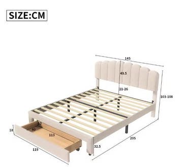 Tweepersoonsbed 140x200 cm met USB-Oplaadpoort en Lade, Nieuw
