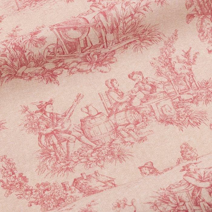 BA135 - Stof Toile de Jouy Roze antiek – 2.8 x 2.5 m -, Antiek en Kunst, Antiek | Kleden en Textiel
