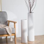 Metalen Vloer Vazen Duo Wit | Tweedekansje OP=OP, Huis en Inrichting, Woonaccessoires | Vazen, Overige materialen, 50 tot 75 cm