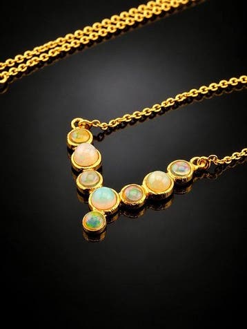 Opal-edelsteen ketting - 925 zilver - vergulde Y-vorm