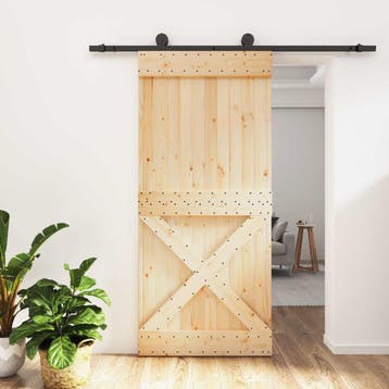 vidaXL Schuifdeur Naturel en Zwart 95 x 210 cm Massief, Doe-het-zelf en Verbouw, Deuren en Horren, Verzenden, Nieuw