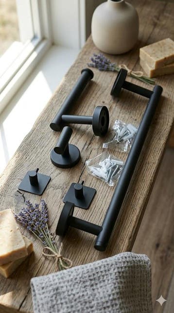 5-delige Luxe Badkamer Set Mat Zwart - Inclusief Wandmontage, Ophalen of Verzenden, Nieuw, Zwart, Overige typen