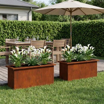 vidaXL Plantenbak met led 2 st Roestkleurig 30 x 80 x 30 cm, Verzenden, Nieuw, Metaal, 60 tot 100 cm