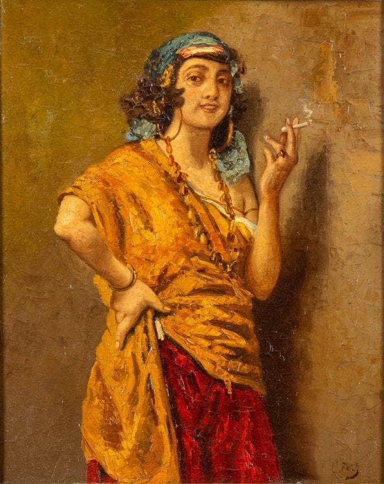 Carl Fey (1867-1939) - Portret van een rokende vrouw, Antiek en Kunst, Kunst | Schilderijen | Klassiek