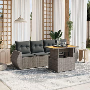 vidaXL 5-delige Loungeset met kussens poly rattan grijs, Tuin en Terras, Tuinsets en Loungesets, Verzenden, Nieuw, Loungeset