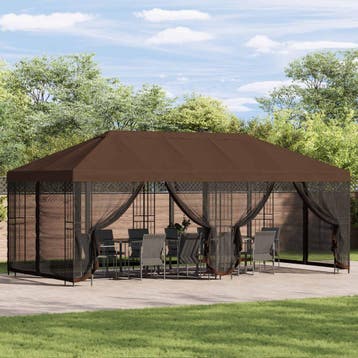 vidaXL Paviljoen met zijwanden 6 x 3 m Bruin Polyester en, Tuin en Terras, Partytenten, Verzenden, Nieuw
