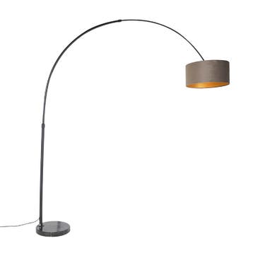 Booglamp zwart velours kap taupe met goud 50 cm - XXL, Huis en Inrichting, Lampen | Vloerlampen, Verzenden, Nieuw, Modern