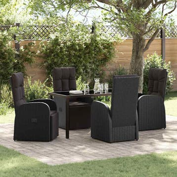 vidaXL Tuin eettafelset 5 st Zwart poly rattan, Verzenden, Nieuw, Rotan, 5 zitplaatsen