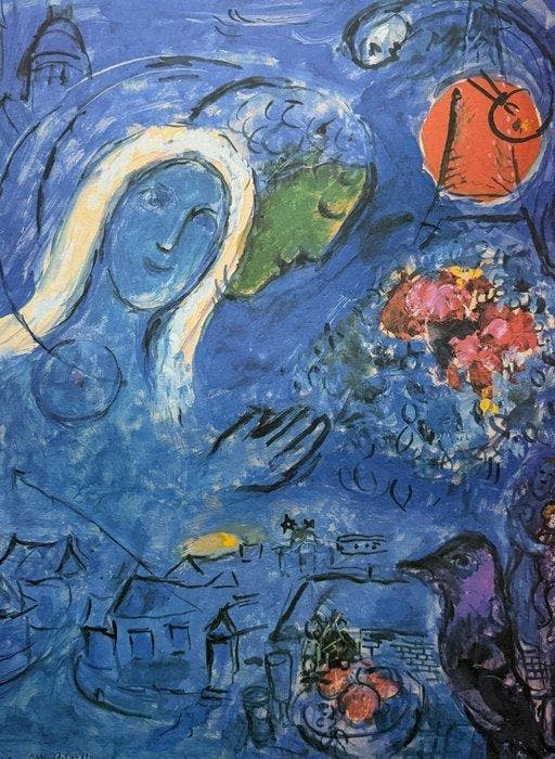 Marc Chagall (1887-1985) - Amoureux au soleil rouge, Antiek en Kunst, Antiek | Overige Antiek